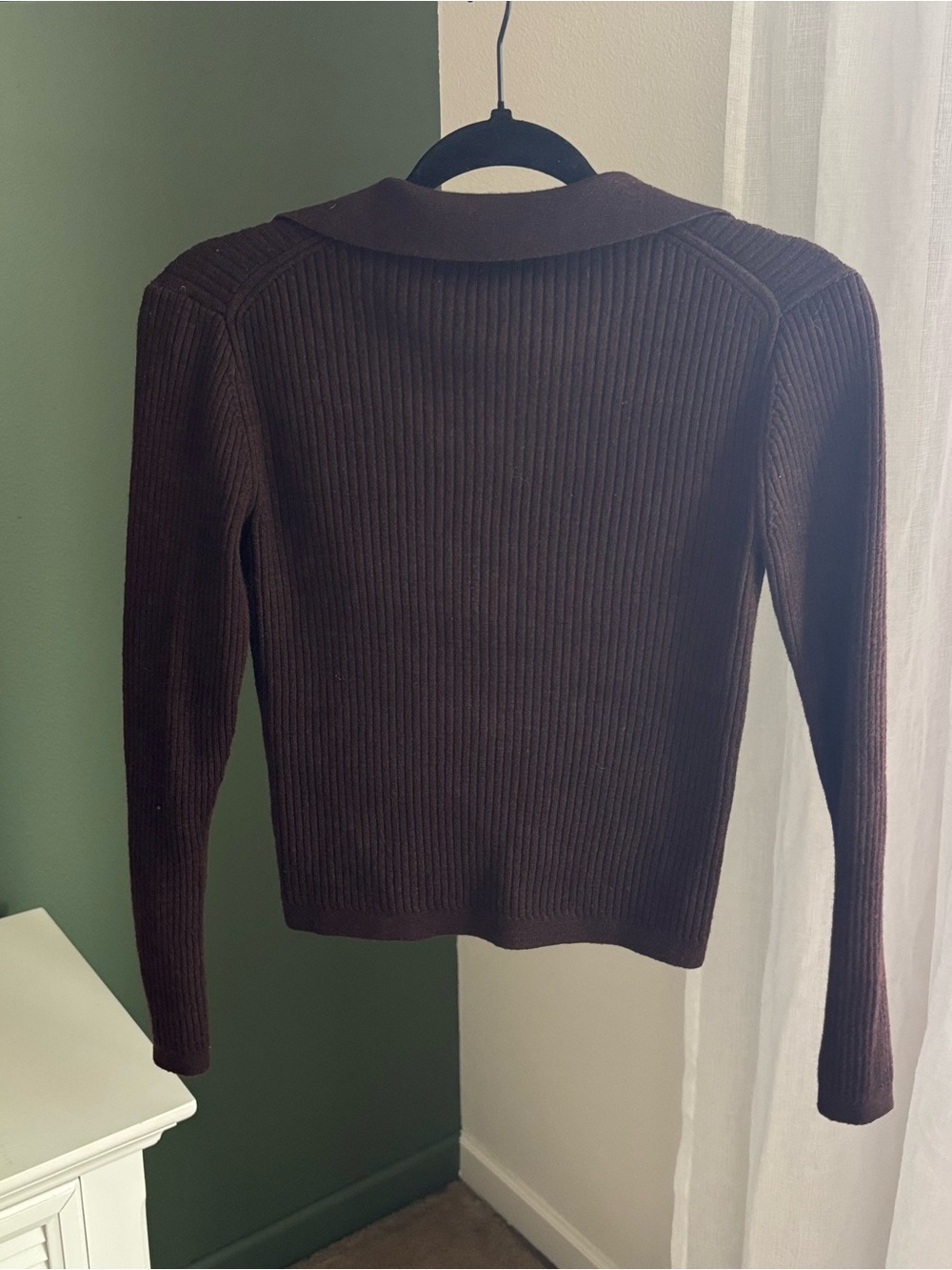 Collared Rib-Knit Button Cardigan - Brown - Picture 4 of 4